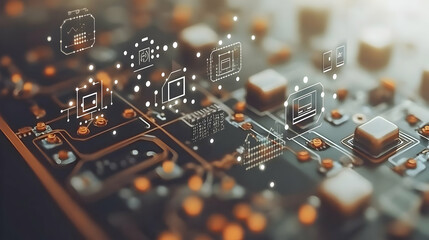 Circuit board with digital interface. Abstract, technology, innovation