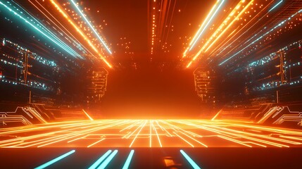Wall Mural - cybernetic pathway illuminated with bright neon lights and circuit patterns