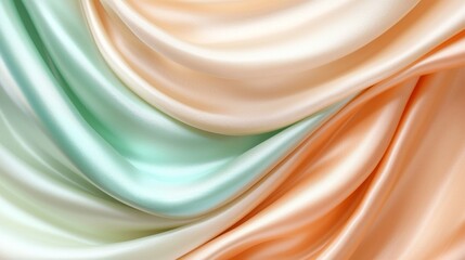 Wall Mural -  a close up of a silk fabric with a variety of colors, including peach, green, and white The fabric has a smooth, silky texture and a subtle sheen The colors blend