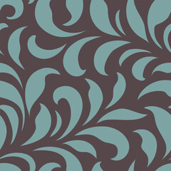 Aufkleber - Seamless pattern with abstract blue leaf silhouette. Grey background with leaves. Vector stock illustration.	