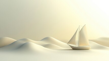 Wall Mural - Minimalist sailboat with on calm sea sunrise peaceful background.