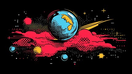 Wall Mural - Cosmic Orb Enveloped In Red Nebula Clouds