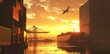 © afterfast - Golden hour cargo port with plane overhead