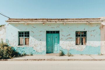 Weathered blue house facade in Cuba for travel blogs