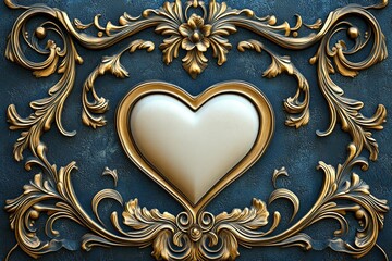 Wall Mural - Ornate Gold Frame Enclosing a Heart Shaped Panel