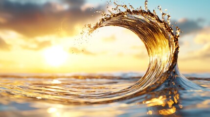 Wall Mural -  a wave breaking in the ocean at sunset, with the sky in the background filled with clouds The resolution of the image is 1920x1200