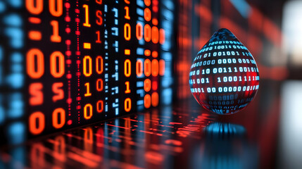 Data drop, binary code background, digital future