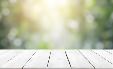 Wall Mural - white wood table top on blurred abstract background