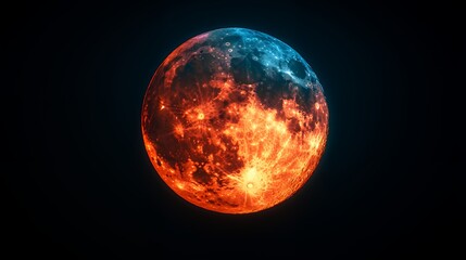 Wall Mural - fiery planet glowing in space with red and blue light