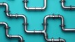 © Artittaya - A symmetrical display of silver industrial pipes forming a pattern on a muted teal background