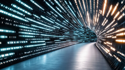 Sticker - Futuristic tunnel with glowing lights creating dynamic visual effect