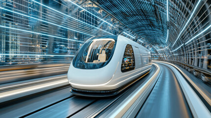 Wall Mural - High tech transportation hub featuring futuristic train in motion