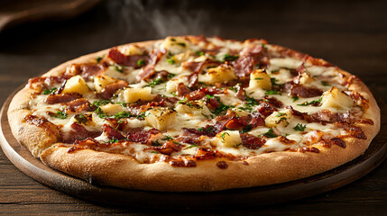 Canvas Print - Steaming hot Hawaiian pizza with fresh pineapple and crispy bacon