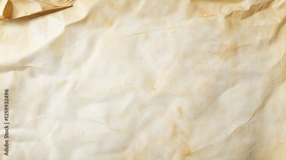 Blank parchment texture with faint coffee ring stains and a softly aged ...