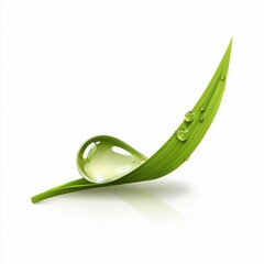 Wall Mural - Dewdrop resting on a delicate blade of grass isolated on white