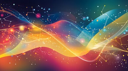Wall Mural - abstract colorful illustration of constellations connected by glowing lines