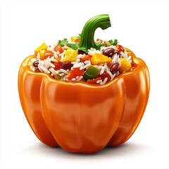 Wall Mural - Stuffed Bell Pepper with rice and beans, isolated on white