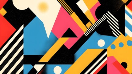 Wall Mural - Dynamic geometric composition featuring bold colors and varied patterns