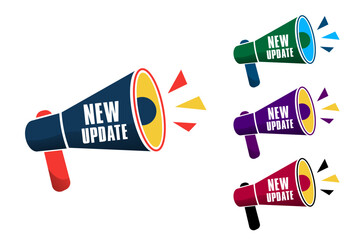 Wall Mural - vector megaphone design with new update text set of multicolored megaphone options