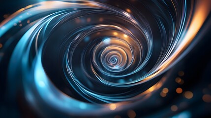 Wall Mural - abstract spiral of interconnected lines illuminates with blue and gold