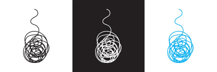 Chaotic, tangle continuous one line drawing. Brainstorming, mental health, psychology  Icon for web design, card, banner, flyer etc. isolated on white and black background. vector illustration. EPS 10