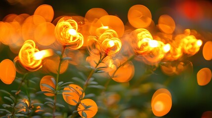 Canvas Print - Glowing flowers, night garden, bokeh, lights, romantic ambiance, website banner