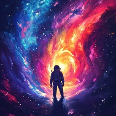 Wall Mural - astronaut gazes into a vibrant swirling galaxy in outer space