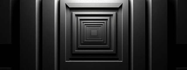 Wall Mural - minimalist black background with concentric squares for design, banner template. featuring white spa