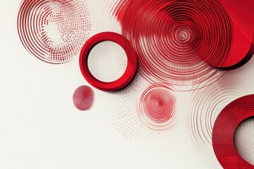 Wall Mural - abstract composition of red circles and spiral patterns on white