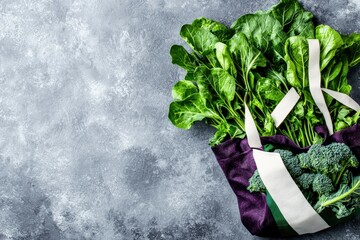 Wall Mural - Healthy Green Food Shopping in a Market Fresh Vegetables in a Tote Bag Urban Environment Top View Concept