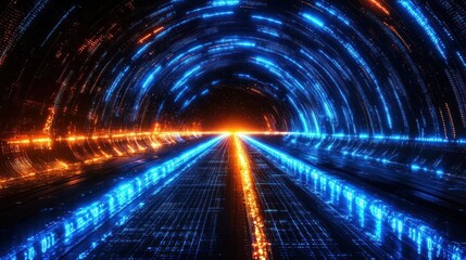 futuristic data tunnel; glowing digital highway