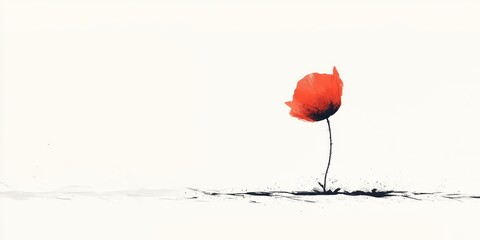 Wall Mural - Single red poppy flower in a white background artwork