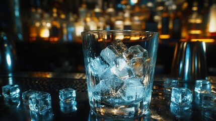 Wall Mural - Ice Cubes in a Glass at a Bar