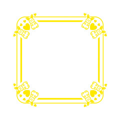 Wall Mural - yellow line square frame with cute rabbit and heart