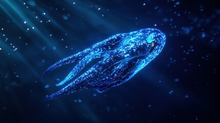 Sticker - Luminous Jellyfish in Deep Ocean: A Digital Art Masterpiece