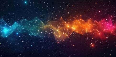 Wall Mural - colorful interconnected network in the night sky among many stars