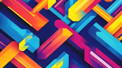 Wall Mural - Abstract multicolored geometric shapes arranged in a dynamic composition