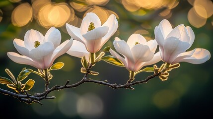 Canvas Print - Three Magnolia Blossoms at Sunset, Garden Backdrop, Springtime Nature