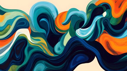 Wall Mural - Abstract painting showcases fluid dynamic swirling shapes and vibrant colors