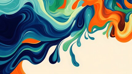 Wall Mural - Abstract colorful swirls blend against a clean off white background