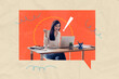 © deagreez - Creative photo collage trend artwork template of entrepreneur human resources hiring office manager workspace table laptop young lady work