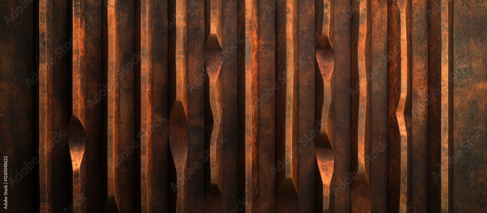 Rusty corrugated metal wall background with distinct orange and brown ...