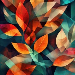 Wall Mural - abstract colorful arrangement of autumn leaves and geometric shapes