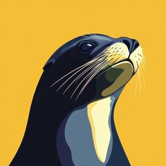 Wall Mural - Colorful digital art of a seal on a yellow background