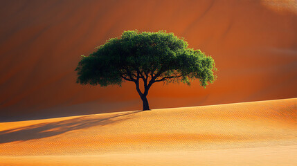 a lone tree in a desert, symbolic of resilience, minimalist style, with a focus on survival and hope