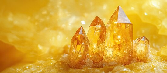 Aufkleber - Vibrant citrine crystals in varying sizes set against a bright yellow background highlight the gem's radiant color and striking visual appeal.