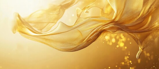 Fototapete - Golden flowing fabric texture with soft, luminous highlights and bokeh effects, creating an abstract and elegant background ideal for design.