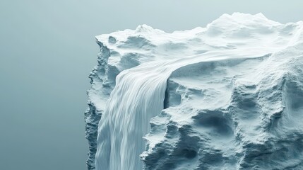 Wall Mural - White waterfall with cascading from icy cliff; minimalist backdrop.