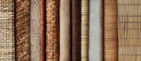 Aufkleber - Various woven textures displaying shades of beige brown and cream arranged side by side on a flat surface showcasing intricate patterns and designs