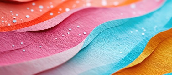 Leinwandbilder - Vibrant layered handmade paper in shades of pink orange blue and white with textured edges creating a cheerful festive invitation design.